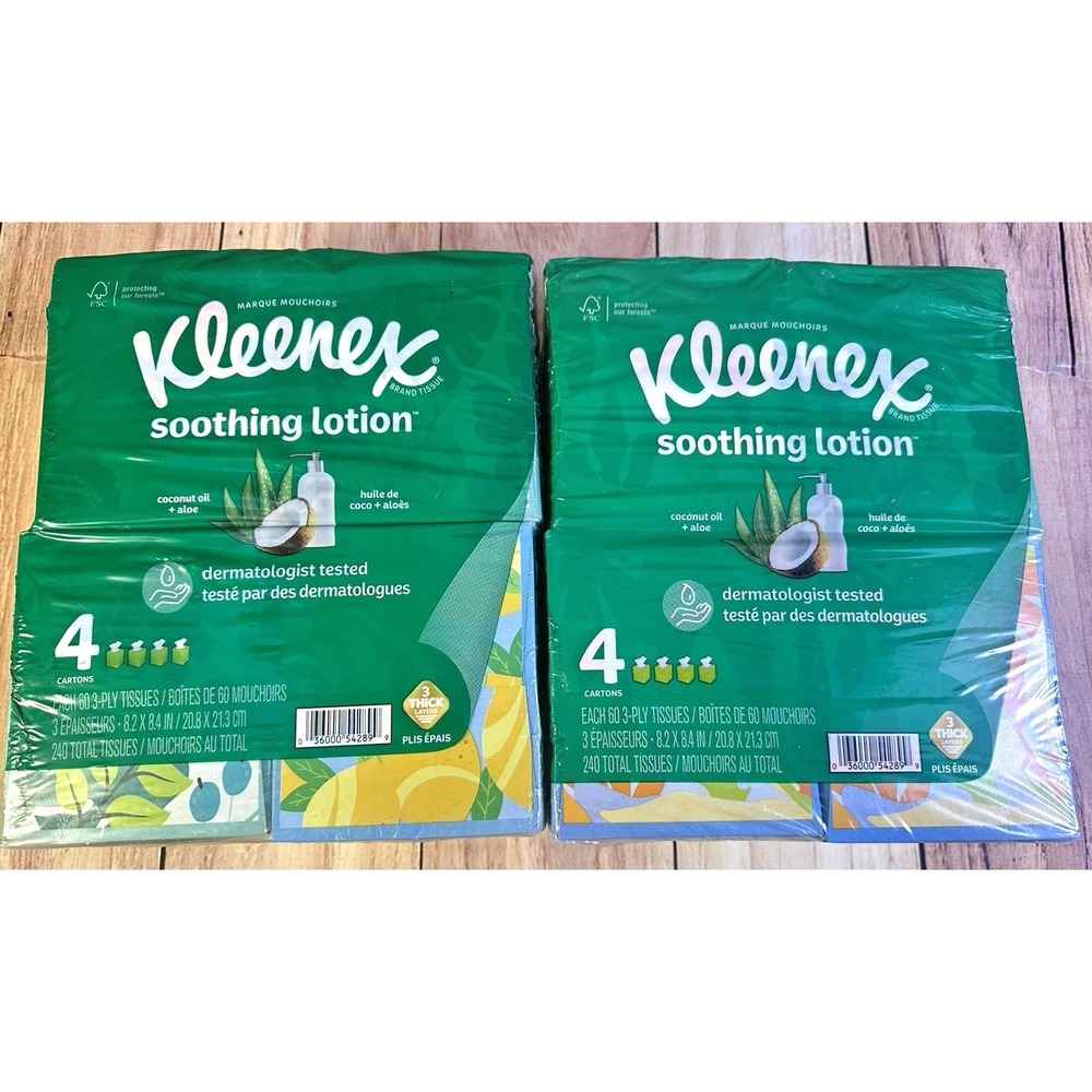 Kleenex Soothing Lotion Tissues Coconut Aloe 8 Cube Boxes 60-Ct 3-Ply 480 Total